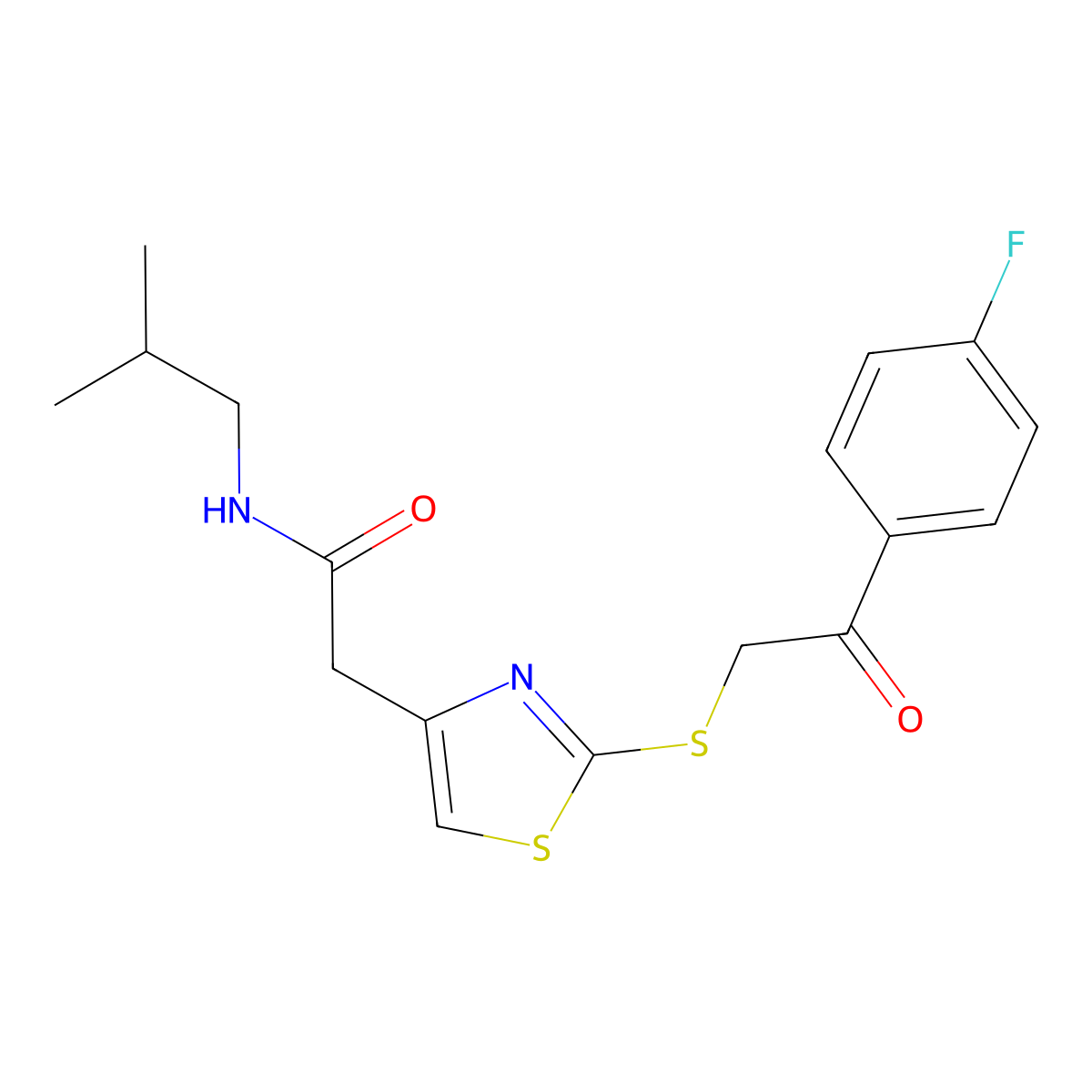 2-(2-((2-(4-fluorophenyl)-2-oxoethyl)thio)thiazol-4-yl)-N-isobutylacetamide molecular structure, CAS 1020979-89-8