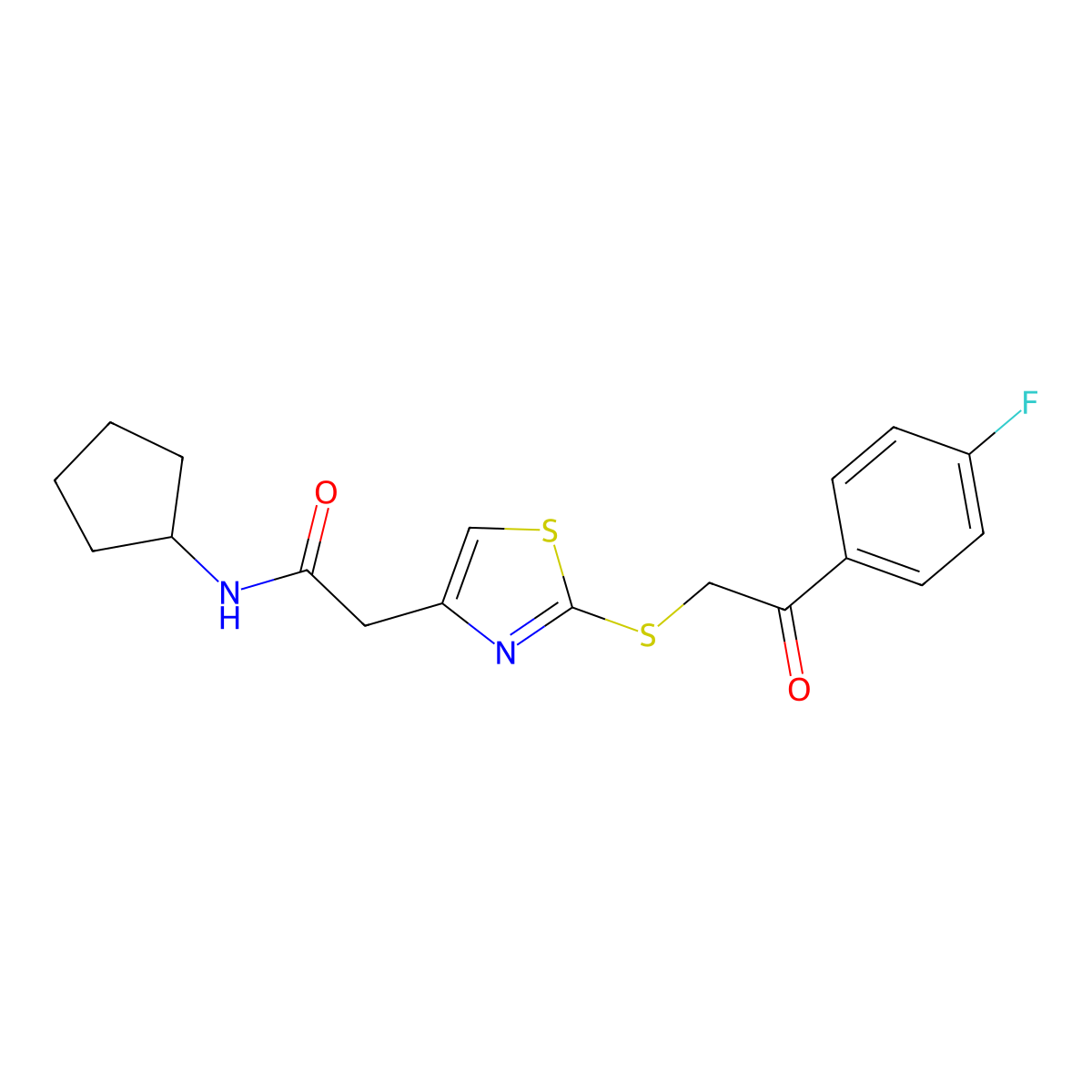 N-cyclopentyl-2-(2-((2-(4-fluorophenyl)-2-oxoethyl)thio)thiazol-4-yl)acetamide molecular structure, CAS 1020979-94-5