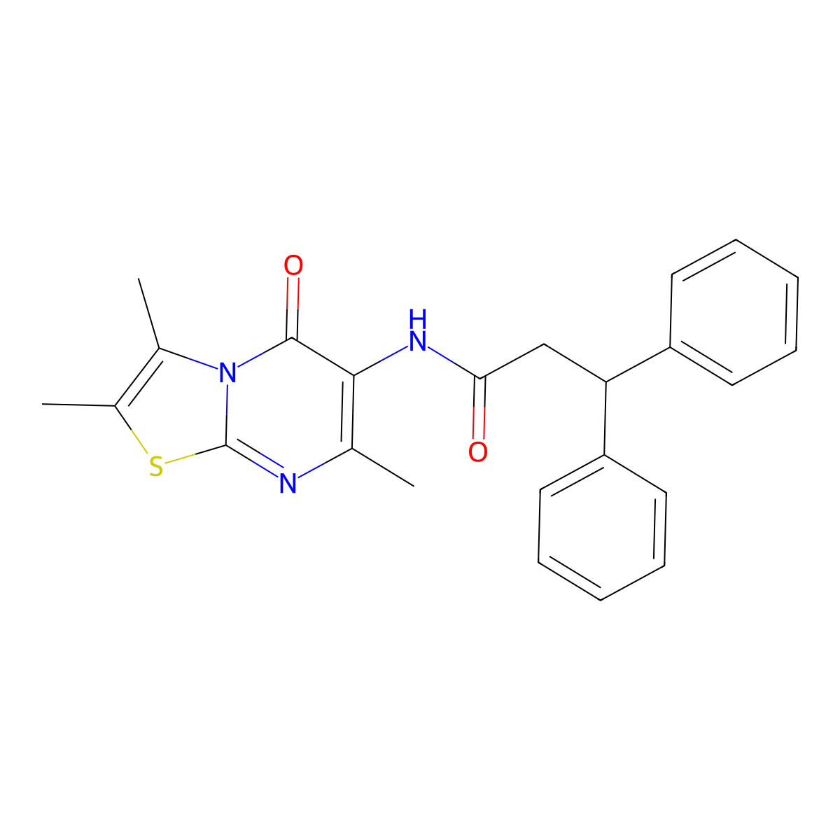 3,3-diphenyl-N-(2,3,7-trimethyl-5-oxo-5H-thiazolo[3,2-a]pyrimidin-6-yl)propanamide molecular structure, CAS 1020980-00-0