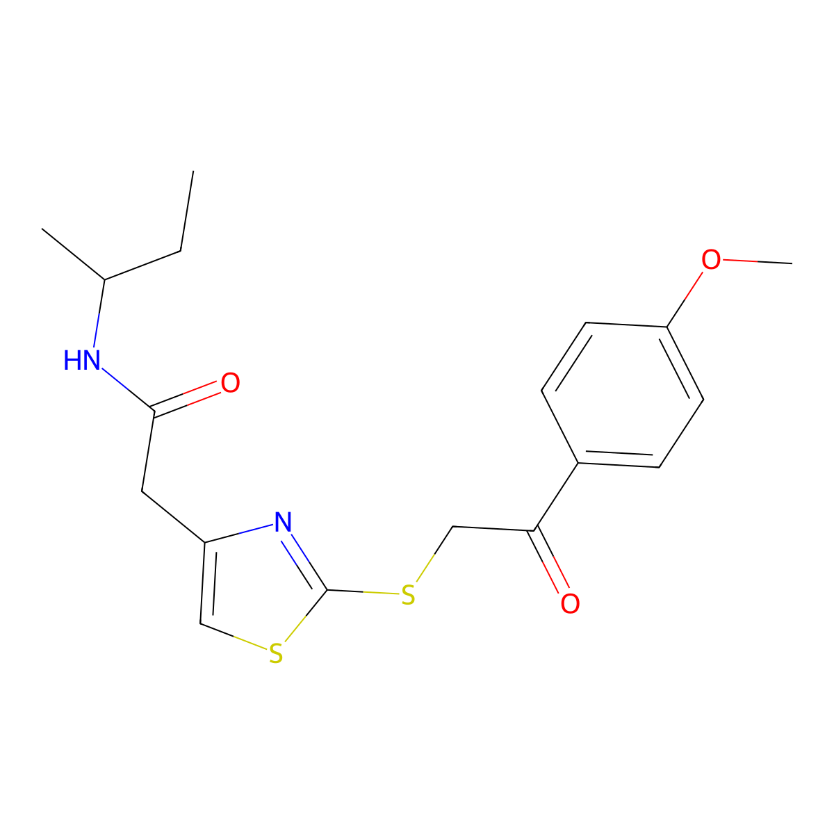 N-(sec-butyl)-2-(2-((2-(4-methoxyphenyl)-2-oxoethyl)thio)thiazol-4-yl)acetamide molecular structure, CAS 1020980-05-5