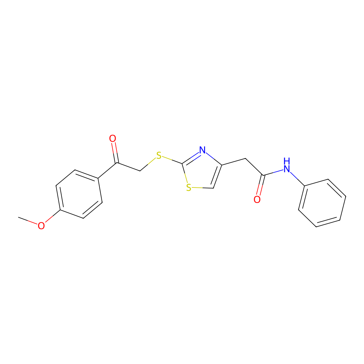 2-(2-((2-(4-methoxyphenyl)-2-oxoethyl)thio)thiazol-4-yl)-N-phenylacetamide molecular structure, CAS 1020980-11-3