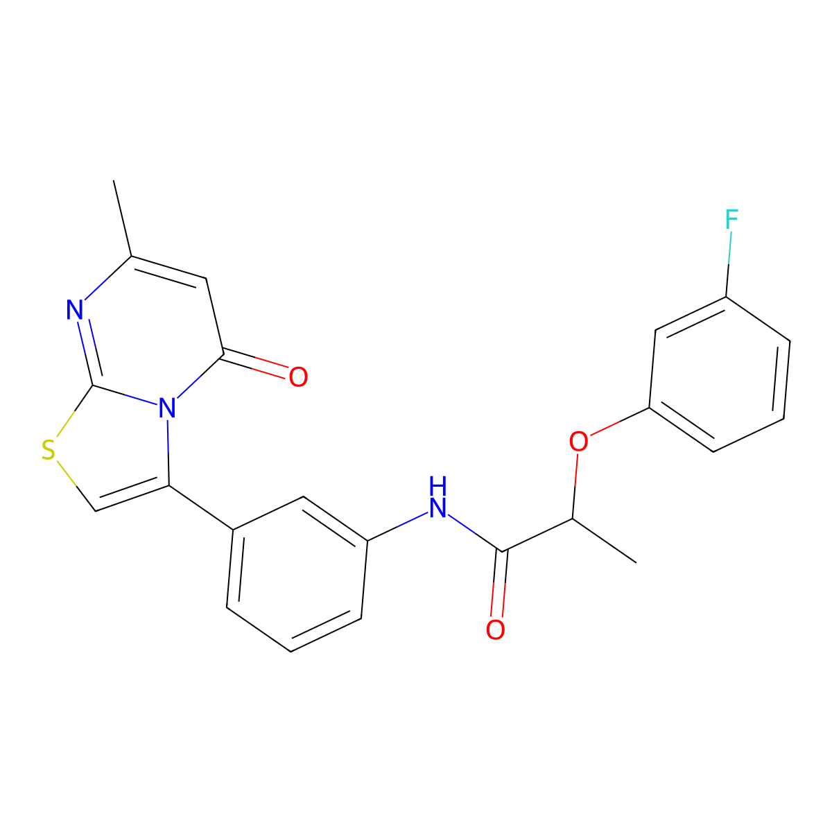 2-(3-fluorophenoxy)-N-(3-(7-methyl-5-oxo-5H-thiazolo[3,2-a]pyrimidin-3-yl)phenyl)propanamide molecular structure, CAS 1020980-44-2