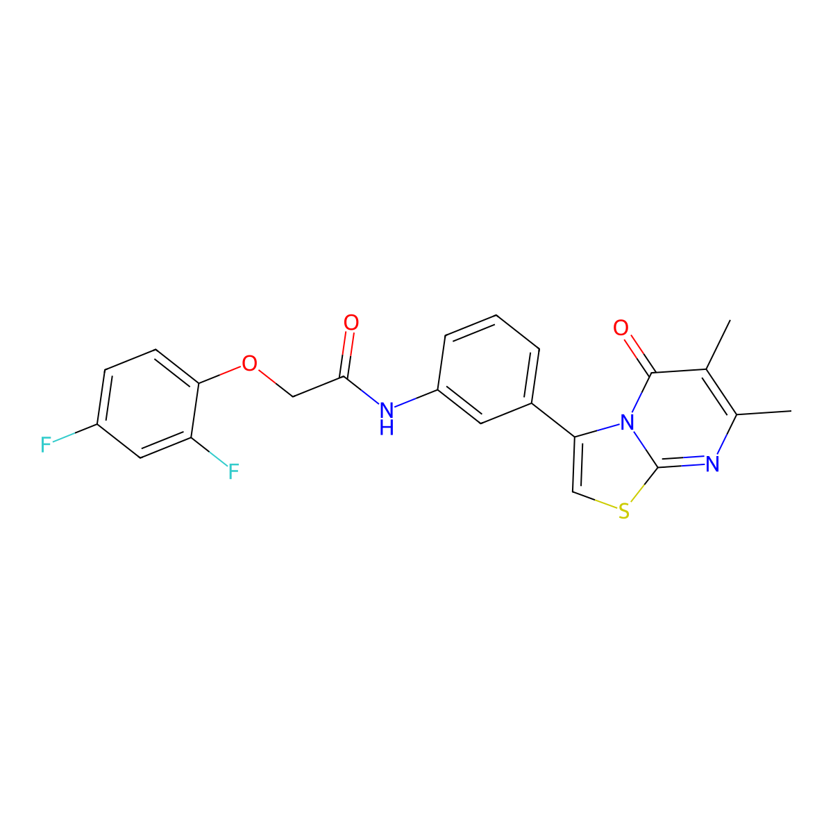 2-(2,4-difluorophenoxy)-N-(3-(6,7-dimethyl-5-oxo-5H-thiazolo[3,2-a]pyrimidin-3-yl)phenyl)acetamide molecular structure, CAS 1020980-49-7