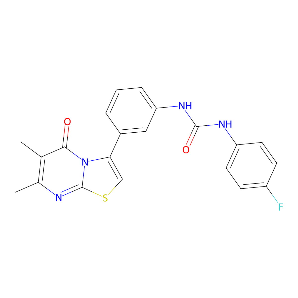 1-(3-(6,7-dimethyl-5-oxo-5H-thiazolo[3,2-a]pyrimidin-3-yl)phenyl)-3-(4-fluorophenyl)urea molecular structure, CAS 1020980-54-4