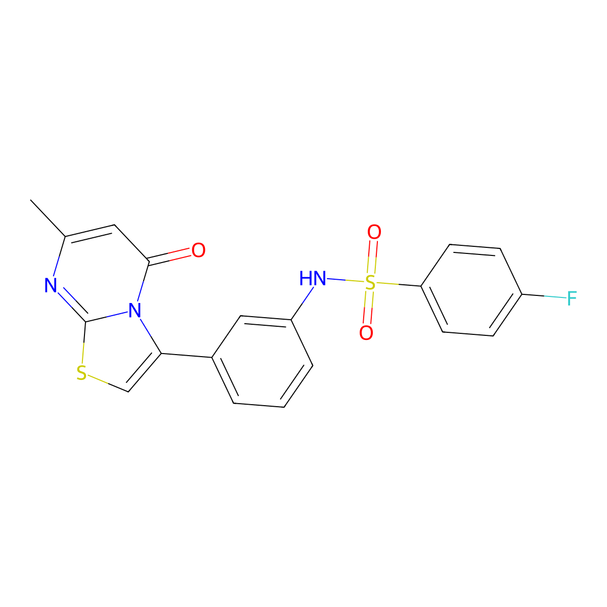 4-fluoro-N-(3-(7-methyl-5-oxo-5H-thiazolo[3,2-a]pyrimidin-3-yl)phenyl)benzenesulfonamide molecular structure, CAS 1020980-60-2