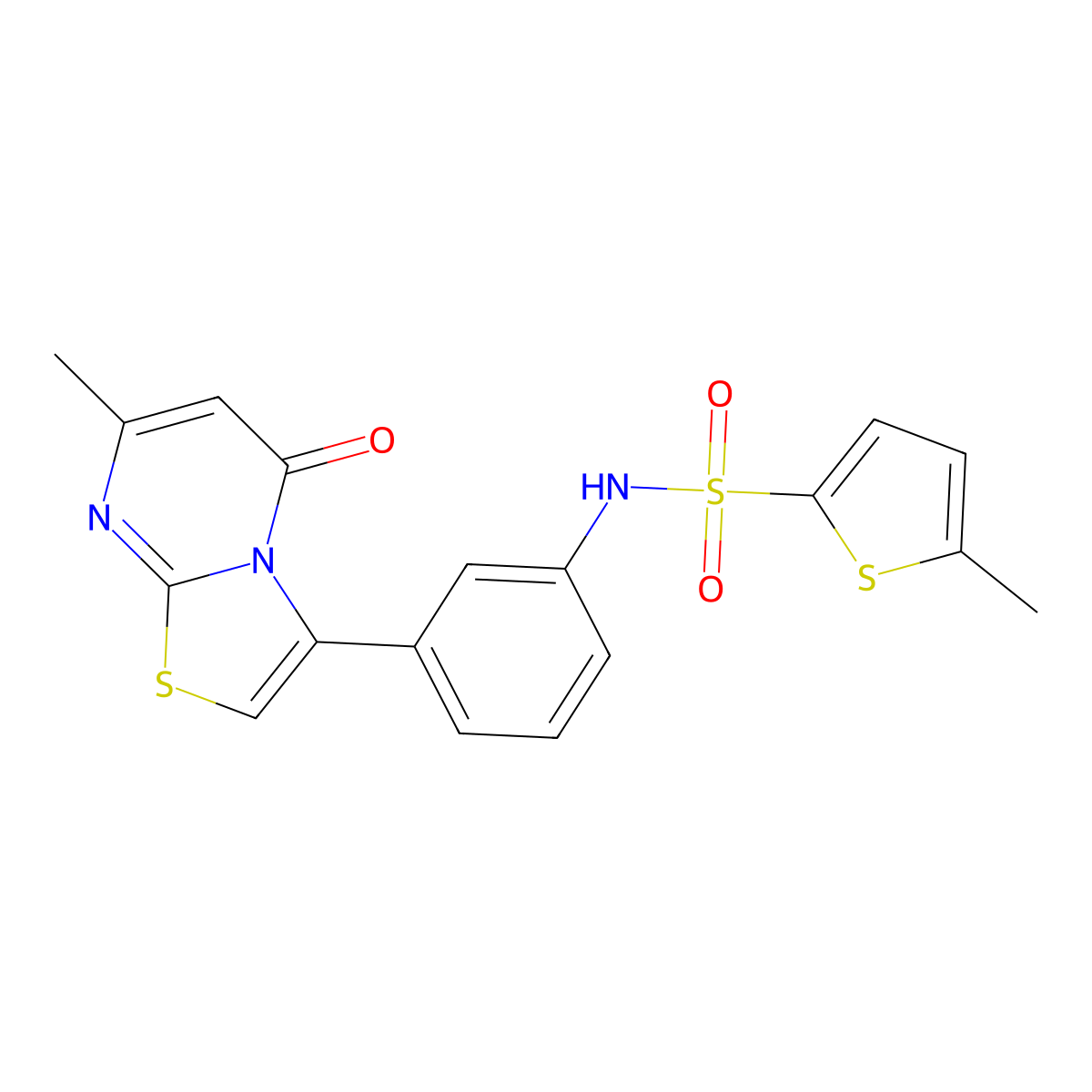 5-methyl-N-(3-(7-methyl-5-oxo-5H-thiazolo[3,2-a]pyrimidin-3-yl)phenyl)thiophene-2-sulfonamide molecular structure, CAS 1020980-66-8