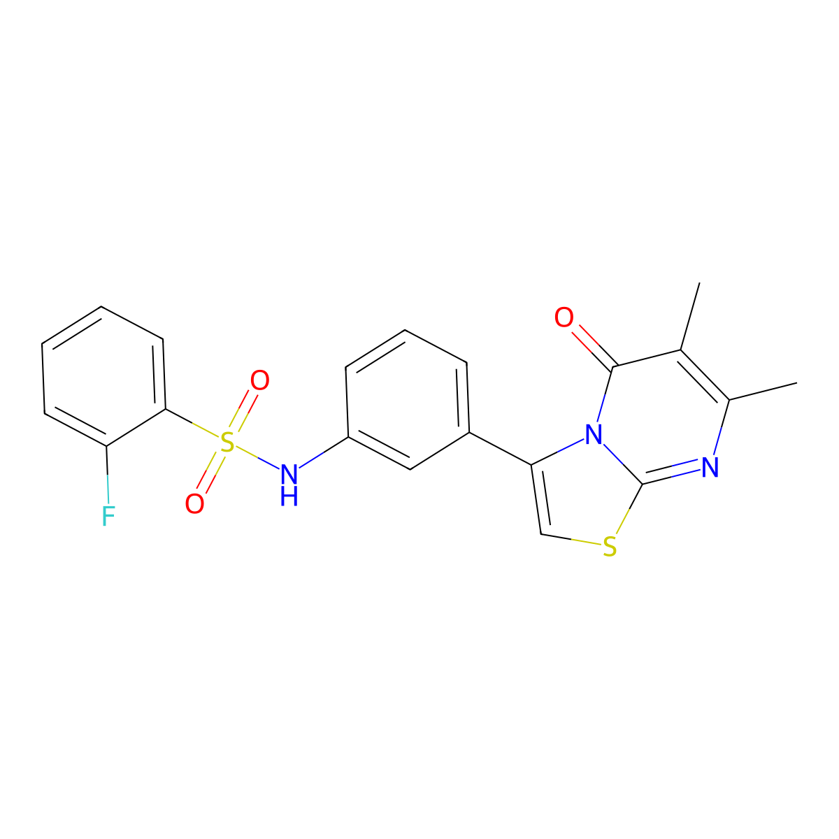 N-(3-(6,7-dimethyl-5-oxo-5H-thiazolo[3,2-a]pyrimidin-3-yl)phenyl)-2-fluorobenzenesulfonamide molecular structure, CAS 1020980-72-6