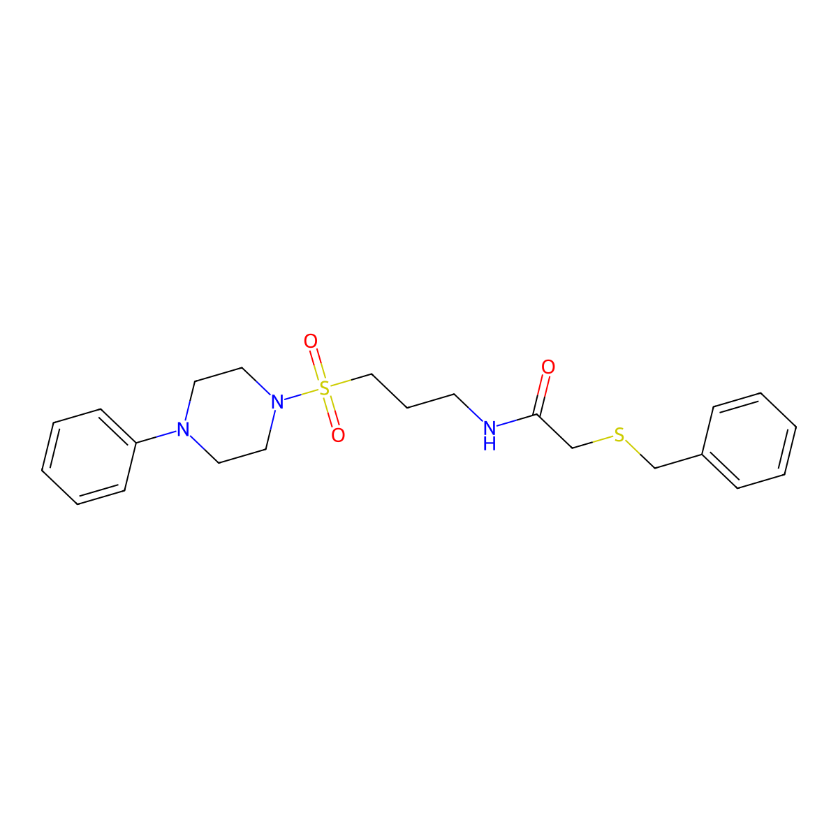 2-(benzylthio)-N-(3-((4-phenylpiperazin-1-yl)sulfonyl)propyl)acetamide molecular structure, CAS 1020981-10-5