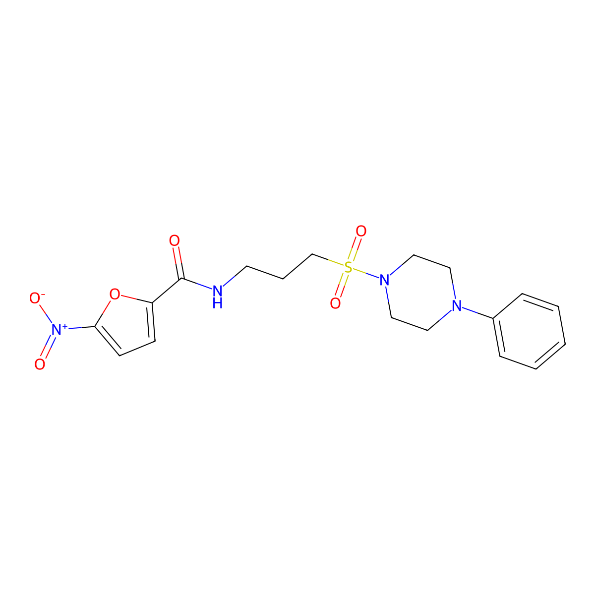 5-nitro-N-(3-((4-phenylpiperazin-1-yl)sulfonyl)propyl)furan-2-carboxamide molecular structure, CAS 1020981-23-0