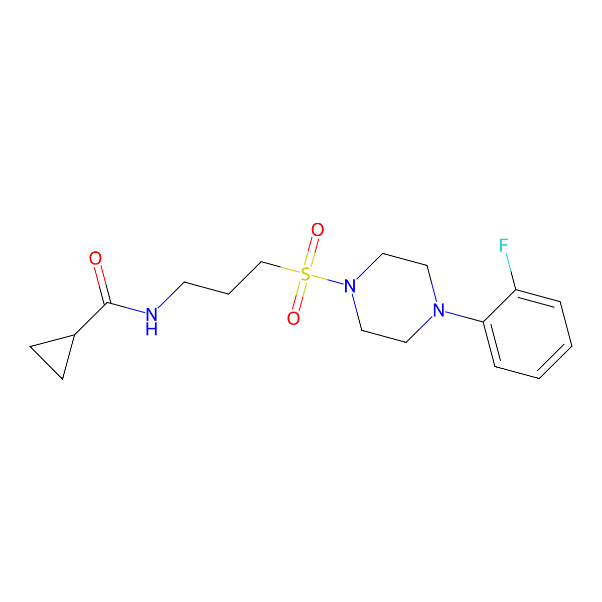 N-(3-{[4-(2-fluorophenyl)piperazin-1-yl]sulfonyl}propyl)cyclopropanecarboxamide molecular structure, CAS 1020981-59-2