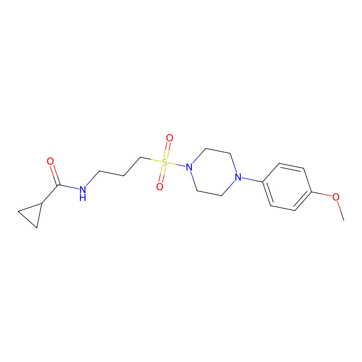 N-(3-((4-(4-methoxyphenyl)piperazin-1-yl)sulfonyl)propyl)cyclopropanecarboxamide molecular structure, CAS 1020981-95-6