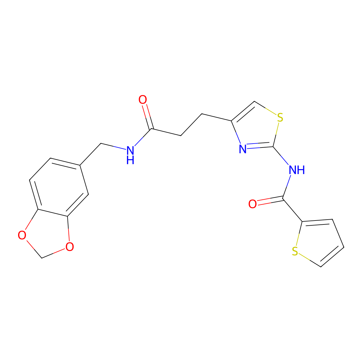 N-(4-(3-((benzo[d][1,3]dioxol-5-ylmethyl)amino)-3-oxopropyl)thiazol-2-yl)thiophene-2-carboxamide molecular structure, CAS 1020982-91-5