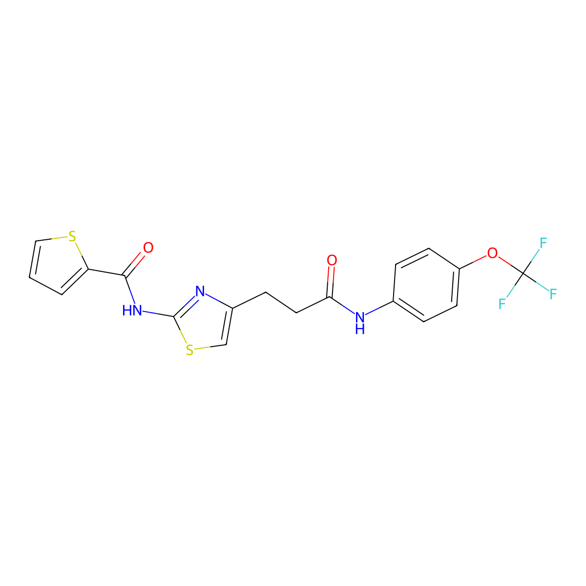 N-(4-(3-oxo-3-((4-(trifluoromethoxy)phenyl)amino)propyl)thiazol-2-yl)thiophene-2-carboxamide molecular structure, CAS 1020983-05-4