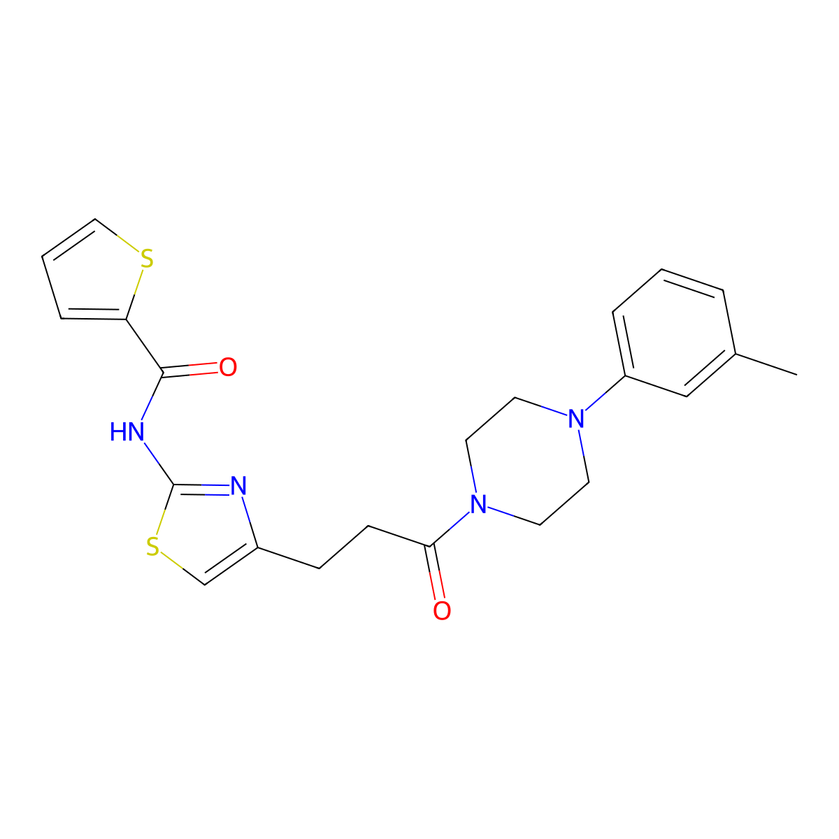 N-(4-(3-oxo-3-(4-(m-tolyl)piperazin-1-yl)propyl)thiazol-2-yl)thiophene-2-carboxamide molecular structure, CAS 1020983-21-4