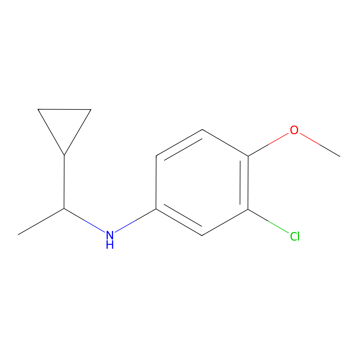 3-chloro-N-(1-cyclopropylethyl)-4-methoxyaniline molecular structure, CAS 1021008-32-1