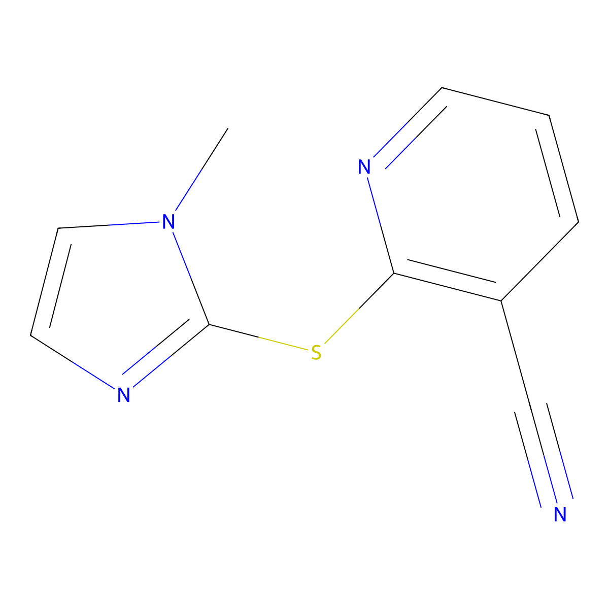 2-[(1-methyl-1H-imidazol-2-yl)sulfanyl]pyridine-3-carbonitrile molecular structure, CAS 1021009-44-8