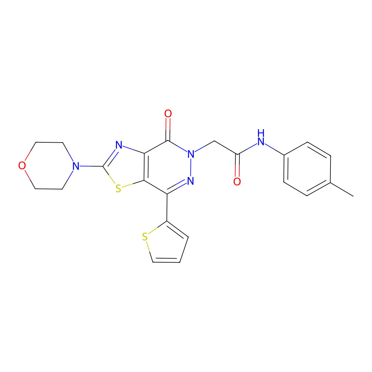 2-(2-morpholino-4-oxo-7-(thiophen-2-yl)thiazolo[4,5-d]pyridazin-5(4H)-yl)-N-(p-tolyl)acetamide molecular structure, CAS 1021020-23-4