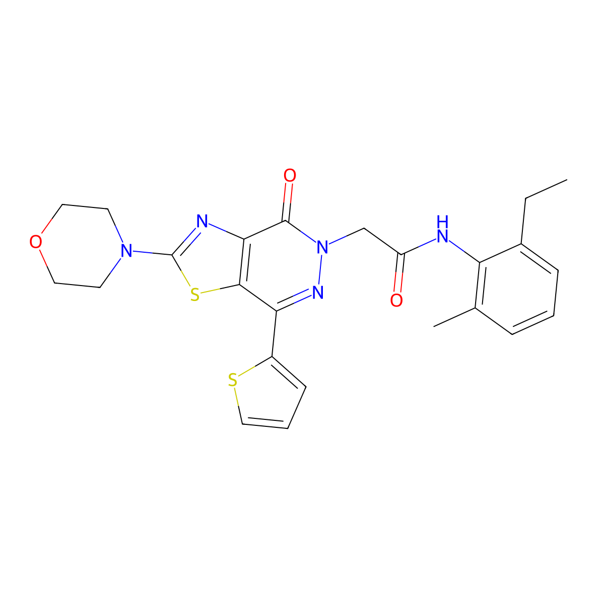 N-(2-ethyl-6-methylphenyl)-2-(2-morpholino-4-oxo-7-(thiophen-2-yl)thiazolo[4,5-d]pyridazin-5(4H)-yl)acetamide molecular structure, CAS 1021020-31-4