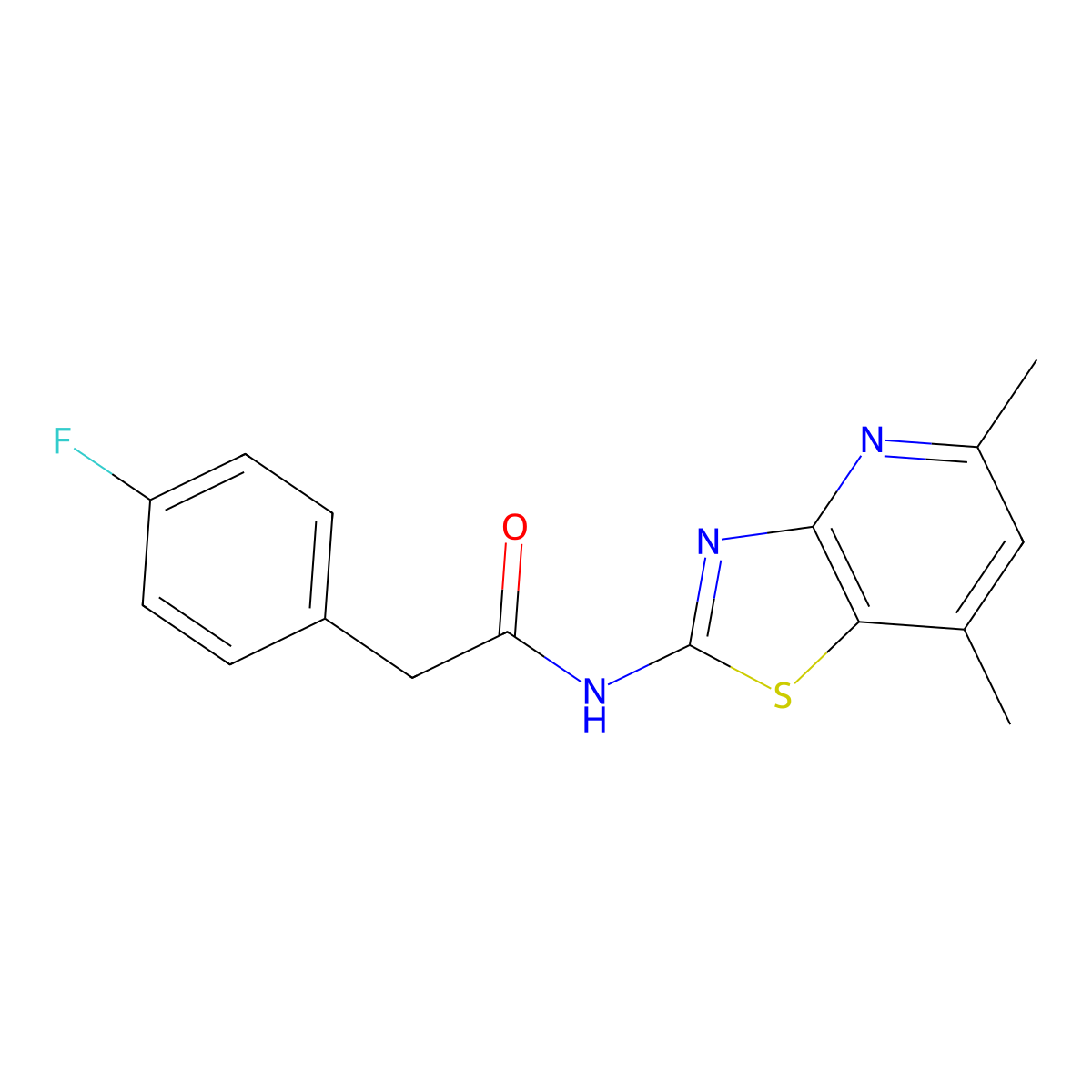 N-(5,7-dimethylthiazolo[4,5-b]pyridin-2-yl)-2-(4-fluorophenyl)acetamide molecular structure, CAS 1021020-43-8