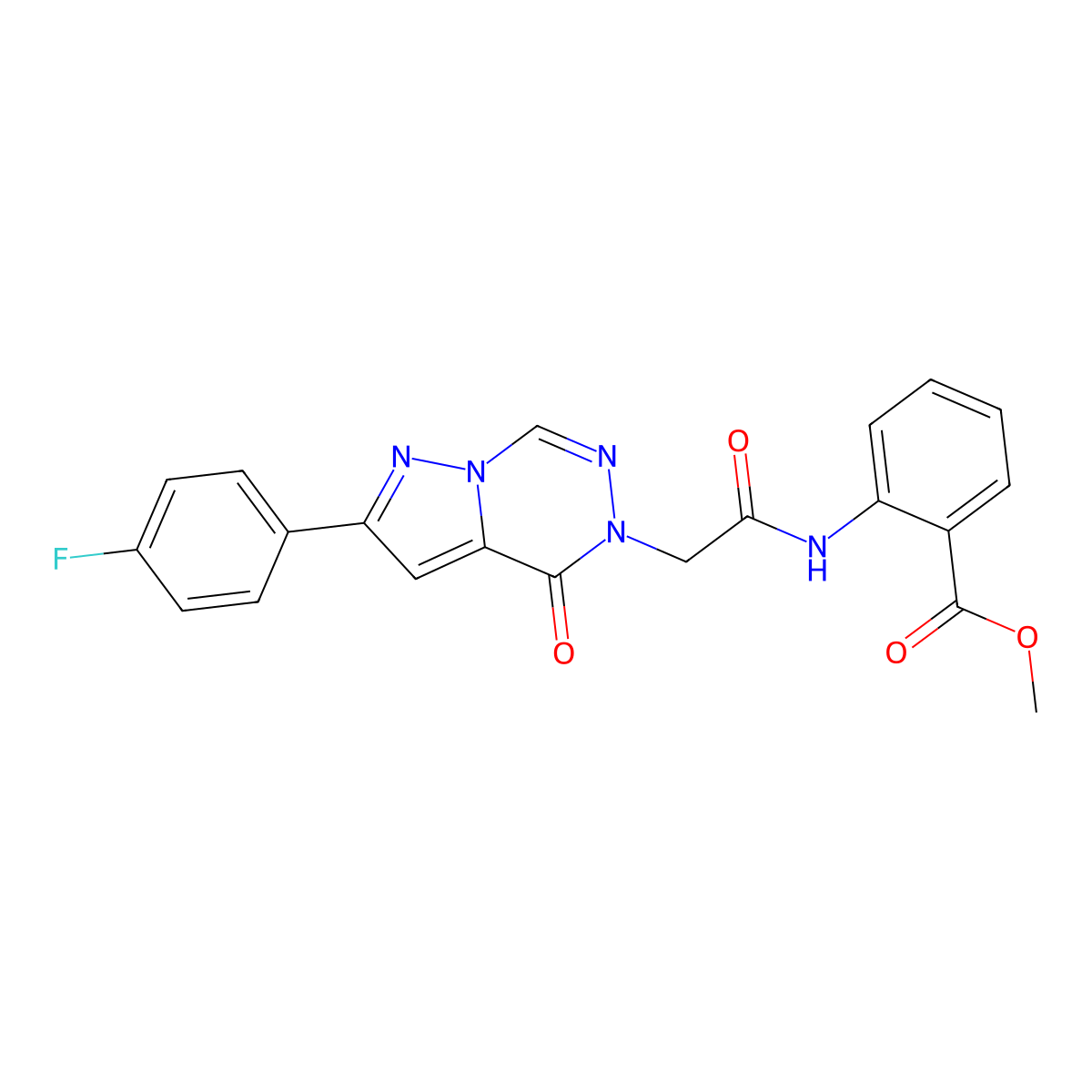 methyl 2-({[2-(4-fluorophenyl)-4-oxopyrazolo[1,5-d][1,2,4]triazin-5(4H)-yl]acetyl}amino)benzoate molecular structure, CAS 1021020-54-1