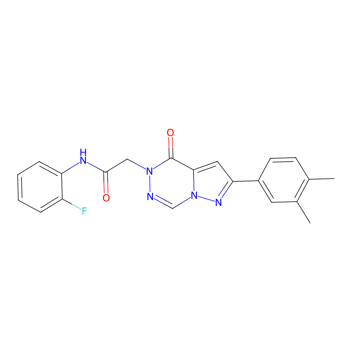 2-[2-(3,4-dimethylphenyl)-4-oxopyrazolo[1,5-d][1,2,4]triazin-5(4H)-yl]-N-(2-fluorophenyl)acetamide molecular structure, CAS 1021020-60-9