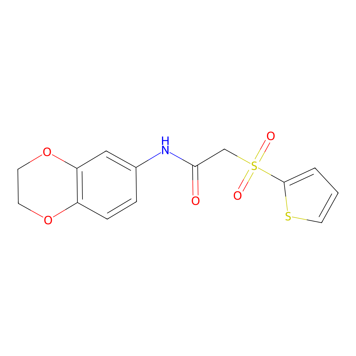 N-(2,3-dihydro-1,4-benzodioxin-6-yl)-2-(thiophen-2-ylsulfonyl)acetamide molecular structure, CAS 1021020-87-0