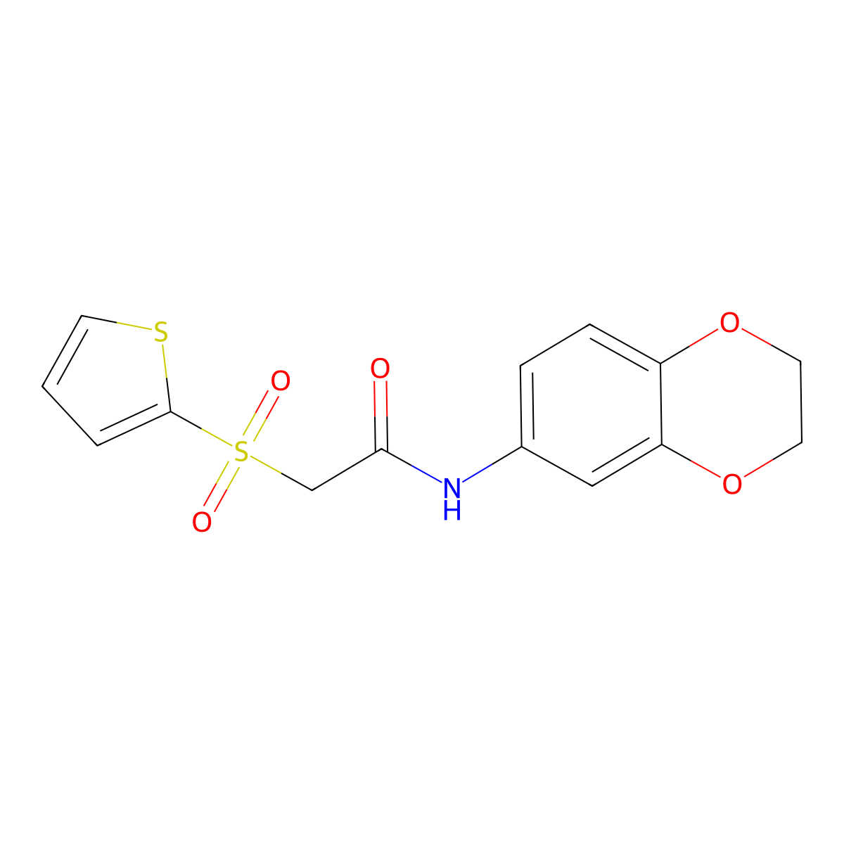 N-(2,3-dihydro-1,4-benzodioxin-6-yl)-2-(thiophen-2-ylsulfonyl)acetamide molecular structure, CAS 1021020-87-0