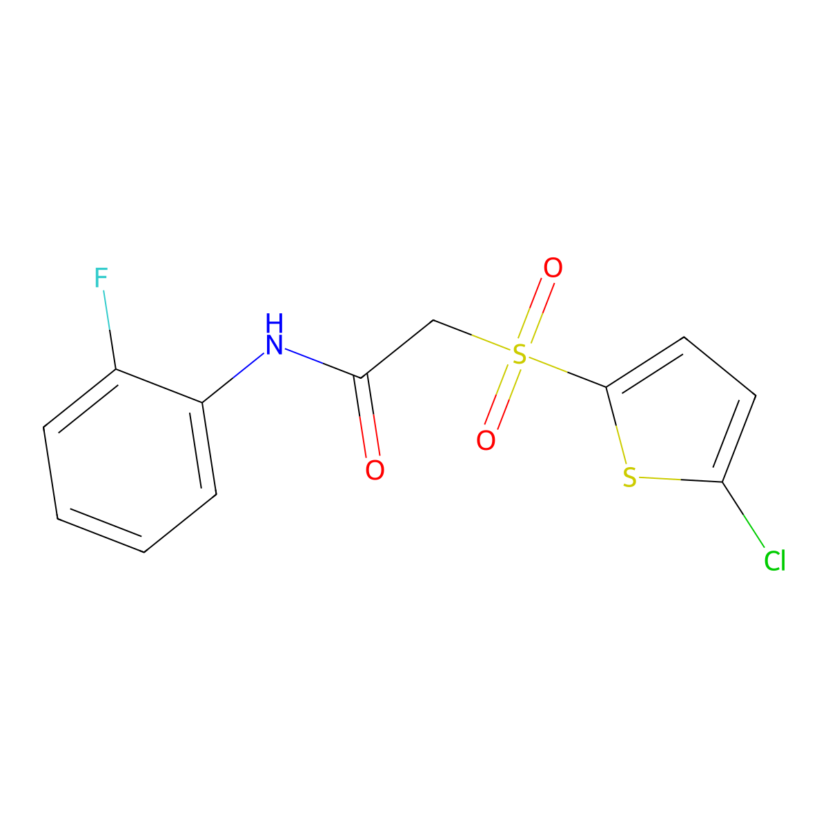2-((5-chlorothiophen-2-yl)sulfonyl)-N-(2-fluorophenyl)acetamide molecular structure, CAS 1021020-90-5