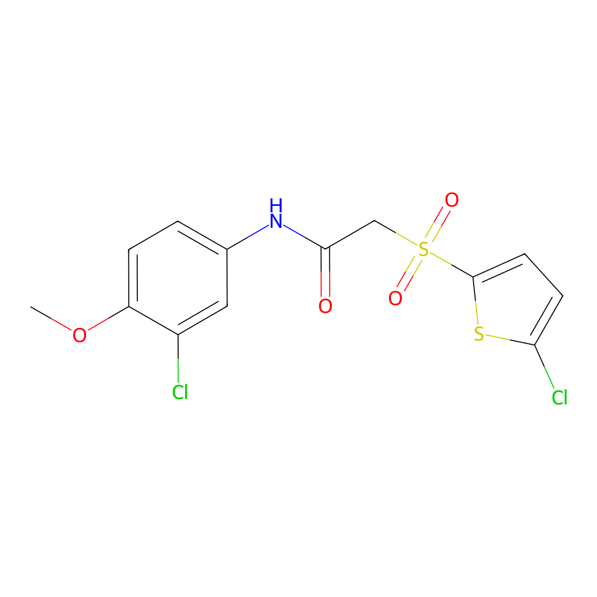 N-(3-chloro-4-methoxyphenyl)-2-((5-chlorothiophen-2-yl)sulfonyl)acetamide molecular structure, CAS 1021020-97-2
