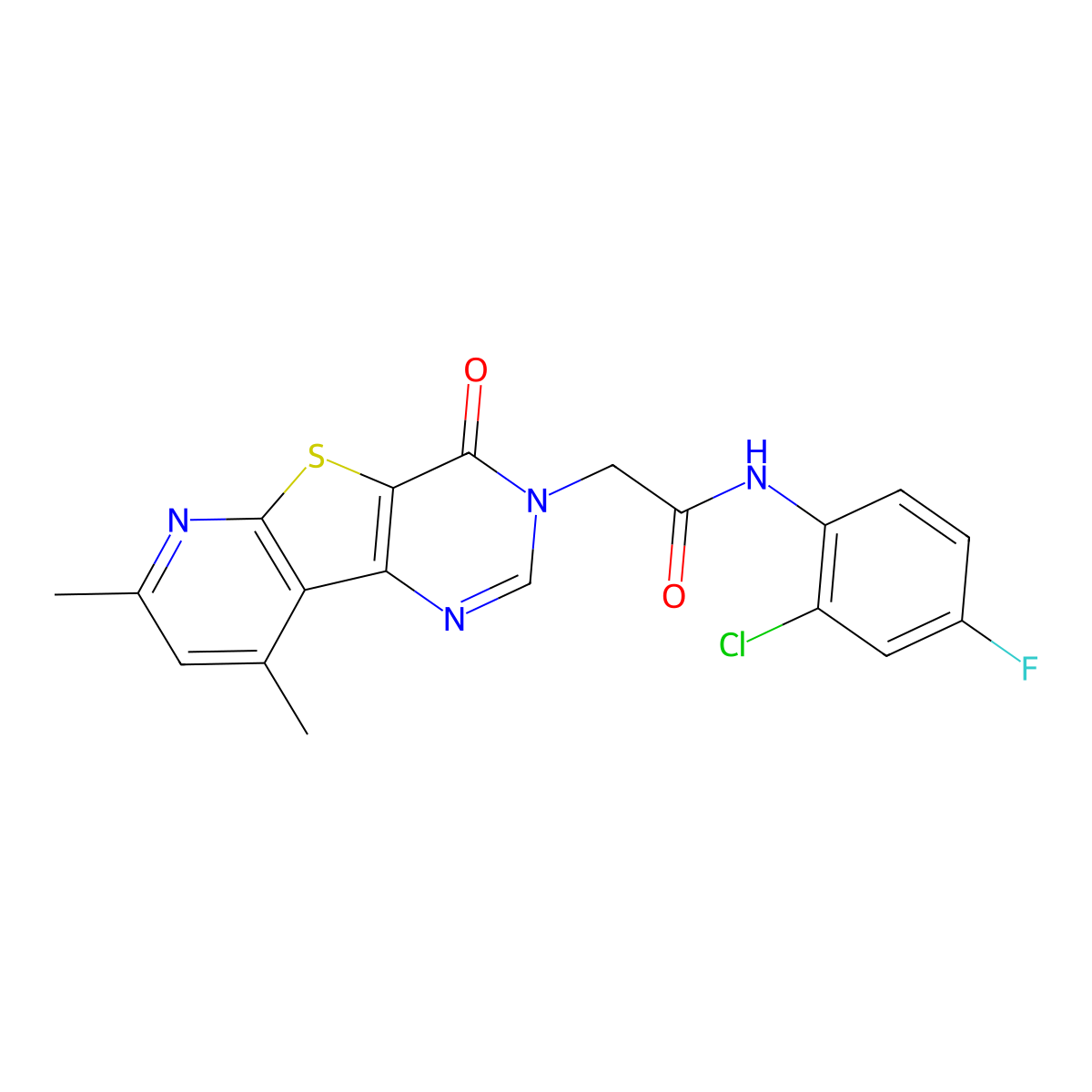 N-(2-chloro-4-fluorophenyl)-2-(7,9-dimethyl-4-oxopyrido[3',2':4,5]thieno[3,2-d]pyrimidin-3(4H)-yl)acetamide molecular structure, CAS 1021021-06-6
