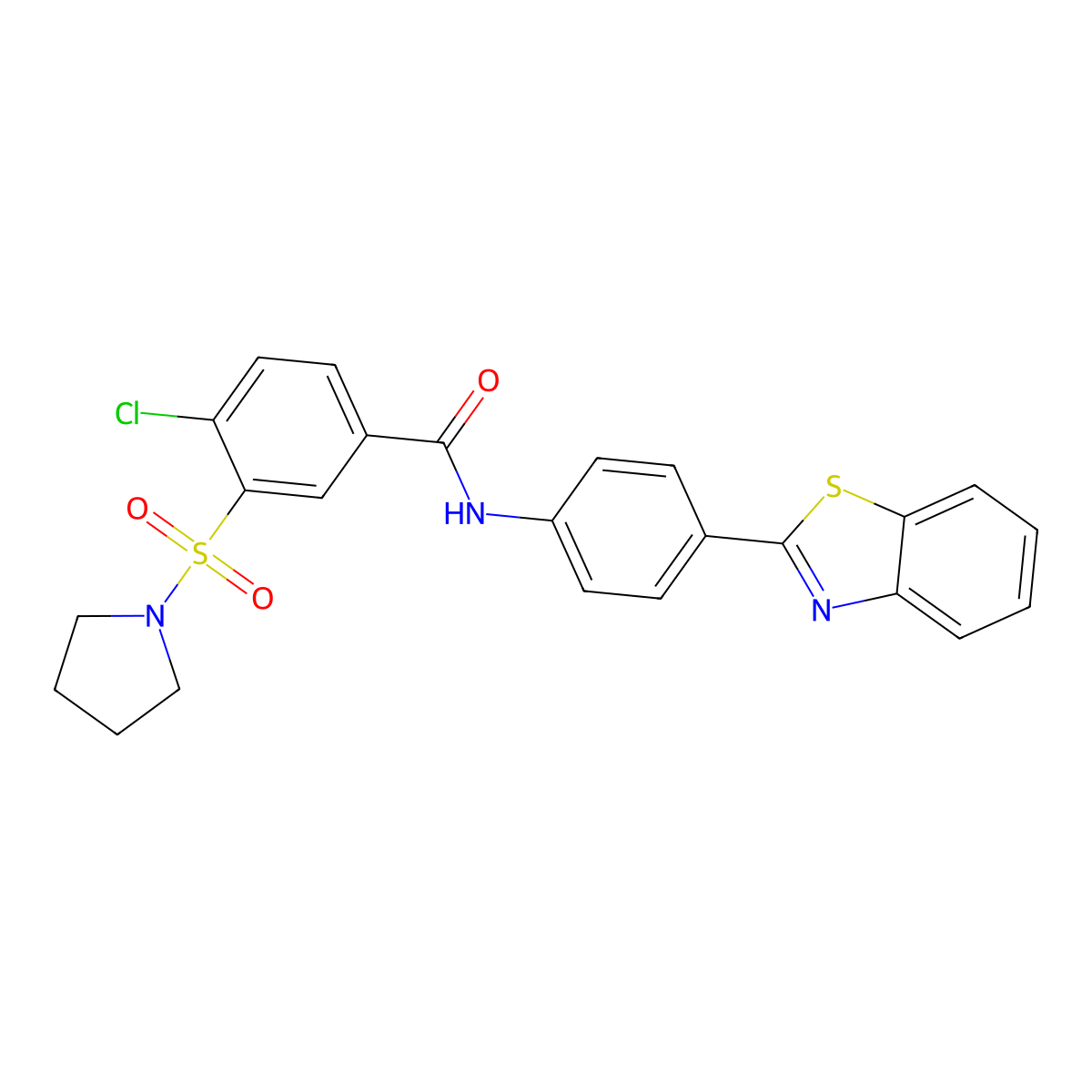 N-[4-(1,3-benzothiazol-2-yl)phenyl]-4-chloro-3-(pyrrolidin-1-ylsulfonyl)benzamide molecular structure, CAS 1021021-21-5