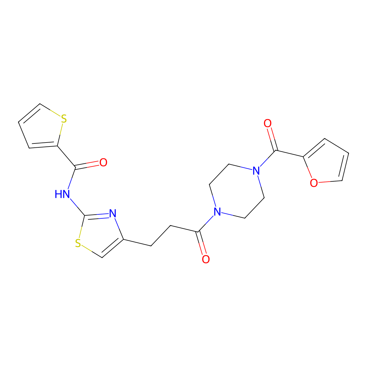 N-(4-(3-(4-(furan-2-carbonyl)piperazin-1-yl)-3-oxopropyl)thiazol-2-yl)thiophene-2-carboxamide molecular structure, CAS 1021022-74-1
