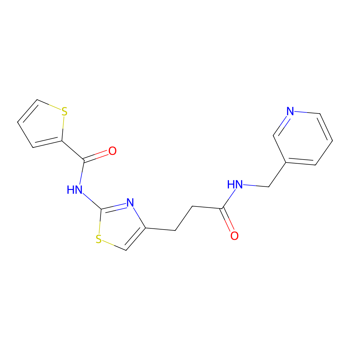 N-(4-(3-oxo-3-((pyridin-3-ylmethyl)amino)propyl)thiazol-2-yl)thiophene-2-carboxamide molecular structure, CAS 1021022-75-2