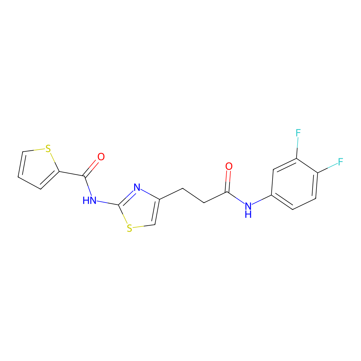 N-(4-(3-((3,4-difluorophenyl)amino)-3-oxopropyl)thiazol-2-yl)thiophene-2-carboxamide molecular structure, CAS 1021022-77-4