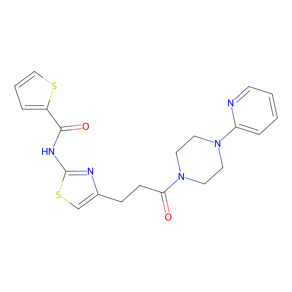 N-(4-(3-oxo-3-(4-(pyridin-2-yl)piperazin-1-yl)propyl)thiazol-2-yl)thiophene-2-carboxamide molecular structure, CAS 1021022-79-6