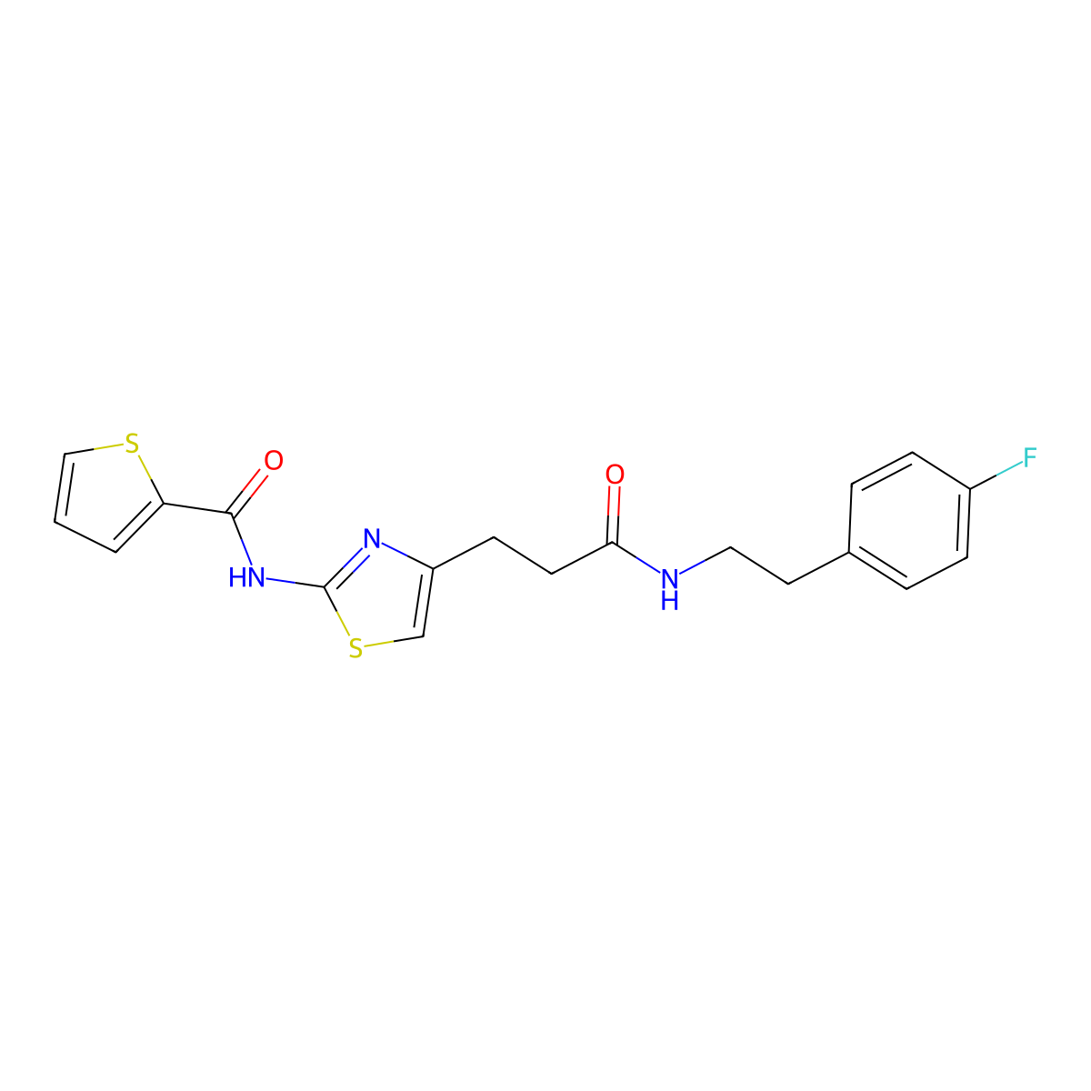 N-(4-(3-((4-fluorophenethyl)amino)-3-oxopropyl)thiazol-2-yl)thiophene-2-carboxamide molecular structure, CAS 1021022-81-0