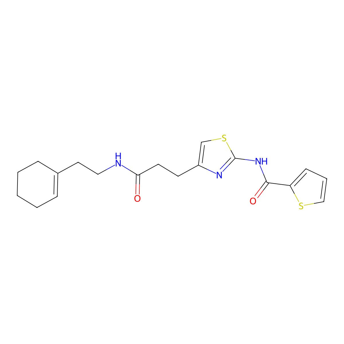 N-(4-(3-((2-(cyclohex-1-en-1-yl)ethyl)amino)-3-oxopropyl)thiazol-2-yl)thiophene-2-carboxamide molecular structure, CAS 1021022-83-2