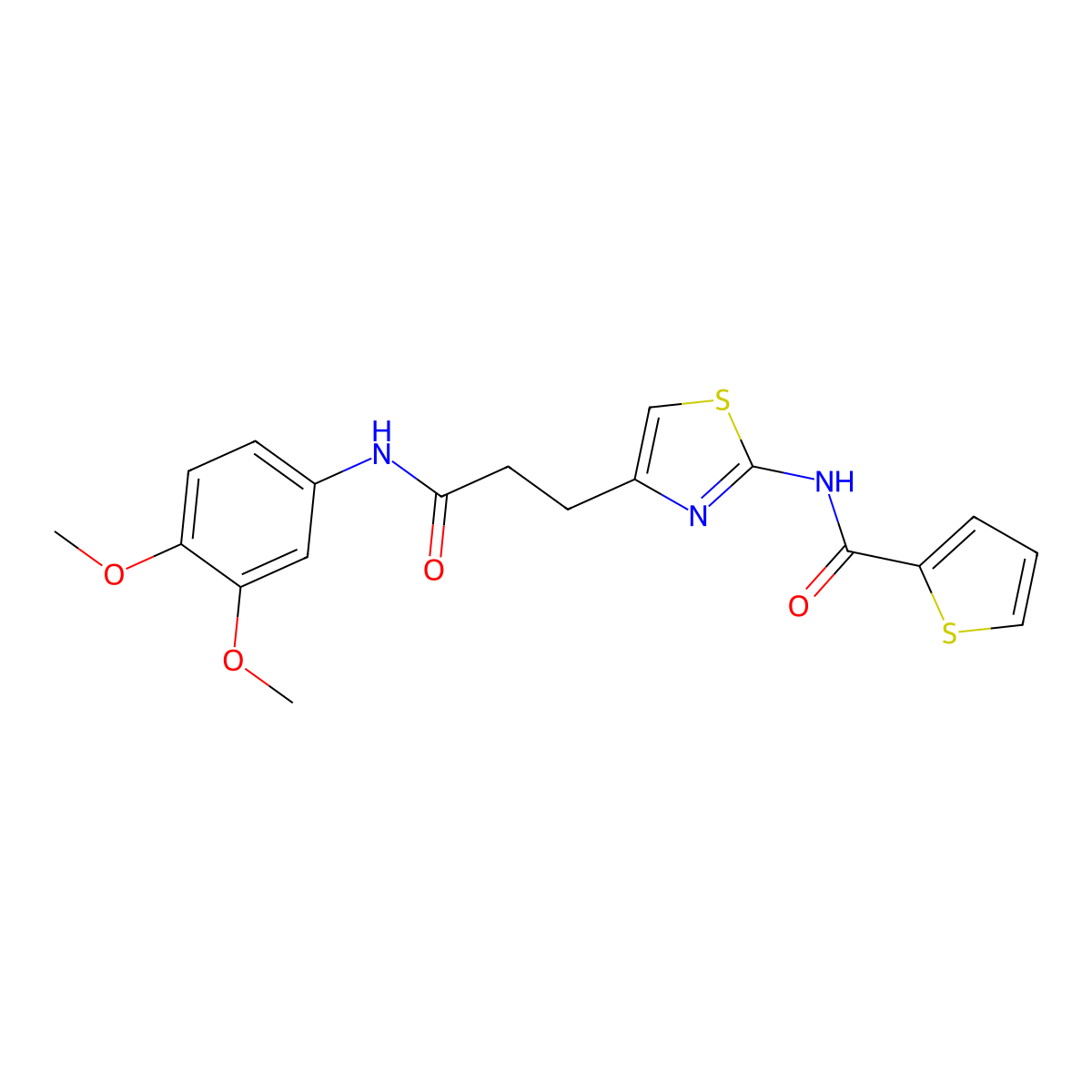 N-(4-(3-((3,4-dimethoxyphenyl)amino)-3-oxopropyl)thiazol-2-yl)thiophene-2-carboxamide molecular structure, CAS 1021022-93-4