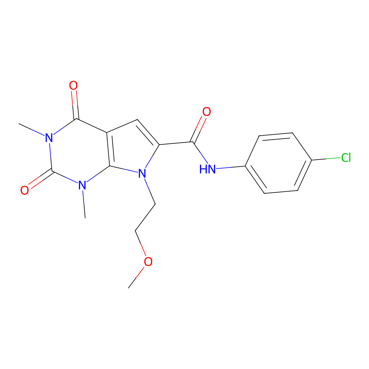 N-(4-chlorophenyl)-7-(2-methoxyethyl)-1,3-dimethyl-2,4-dioxo-2,3,4,7-tetrahydro-1H-pyrrolo[2,3-d]pyrimidine-6-carboxamide molecular structure, CAS 1021023-12-0