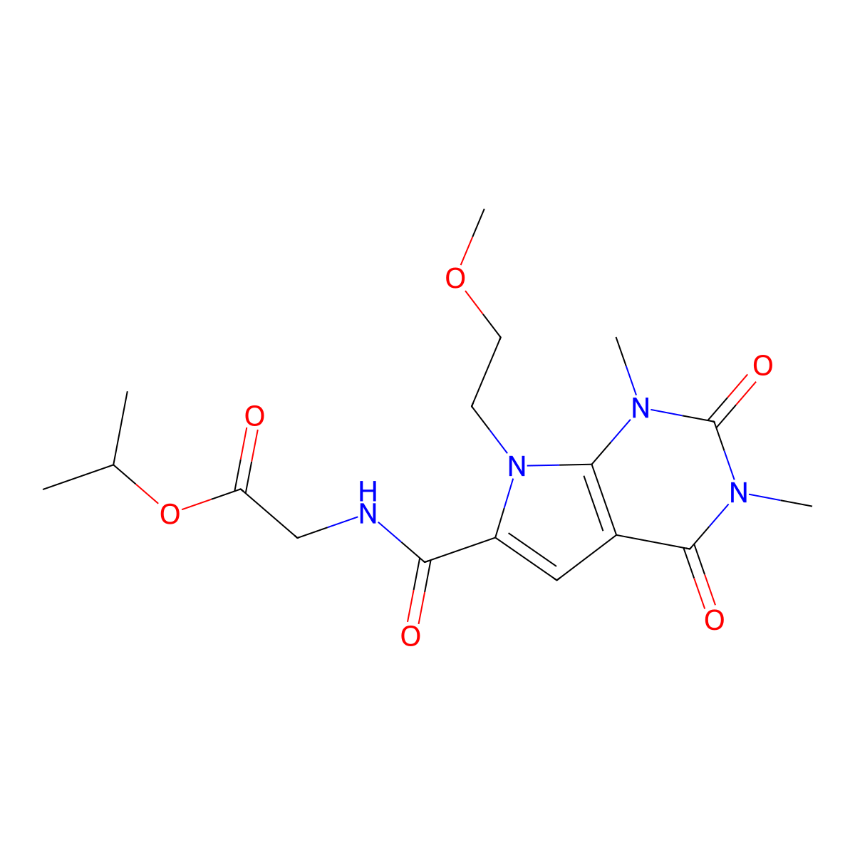 isopropyl 2-(7-(2-methoxyethyl)-1,3-dimethyl-2,4-dioxo-2,3,4,7-tetrahydro-1H-pyrrolo[2,3-d]pyrimidine-6-carboxamido)acetate molecular structure, CAS 1021023-14-2