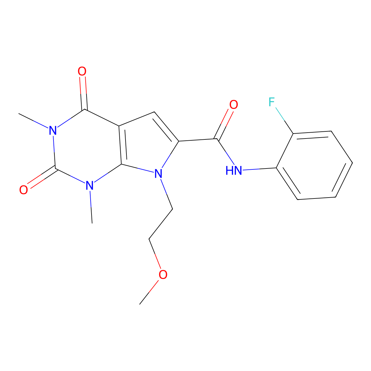N-(2-fluorophenyl)-7-(2-methoxyethyl)-1,3-dimethyl-2,4-dioxo-2,3,4,7-tetrahydro-1H-pyrrolo[2,3-d]pyrimidine-6-carboxamide molecular structure, CAS 1021023-18-6