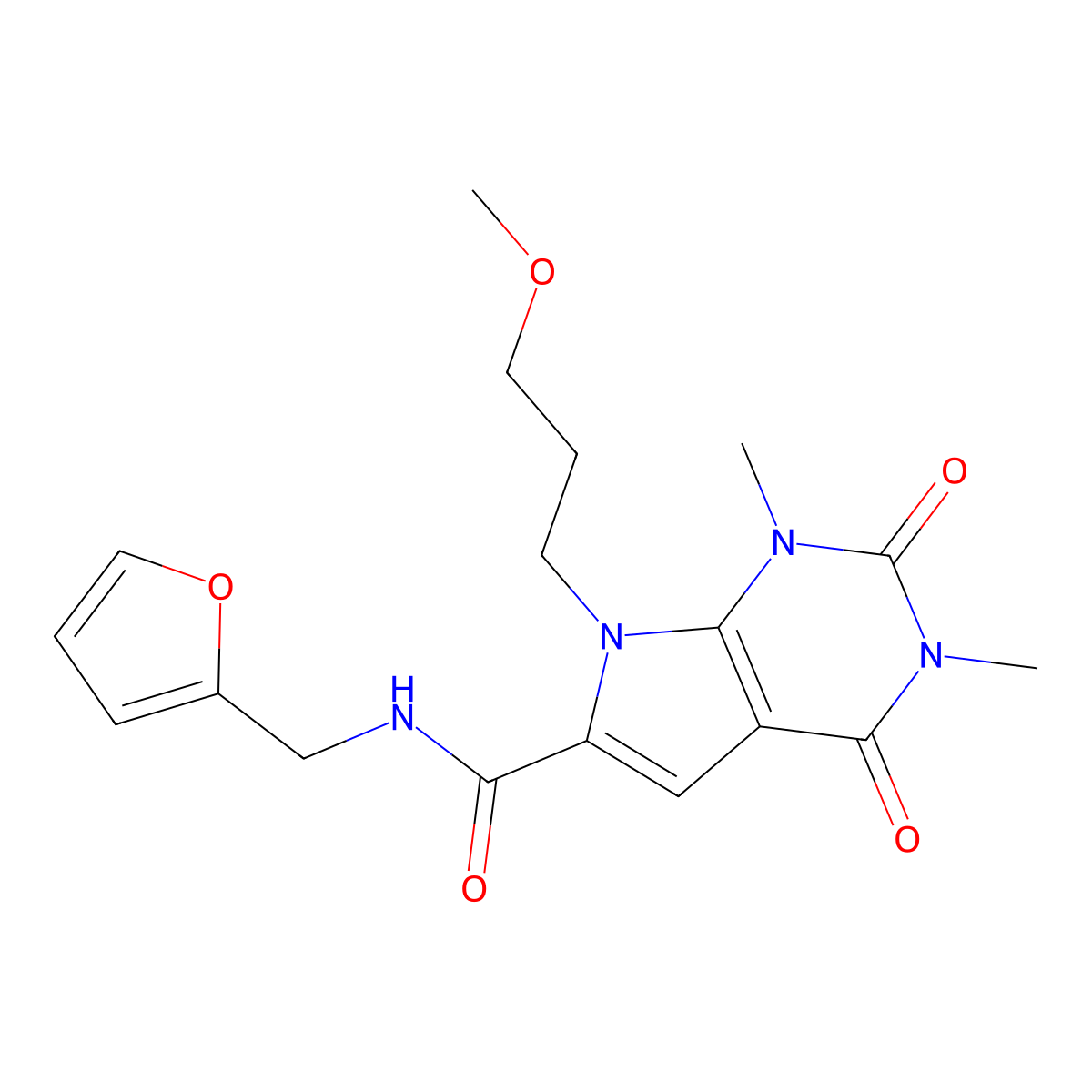 N-(furan-2-ylmethyl)-7-(3-methoxypropyl)-1,3-dimethyl-2,4-dioxo-2,3,4,7-tetrahydro-1H-pyrrolo[2,3-d]pyrimidine-6-carboxamide molecular structure, CAS 1021023-23-3