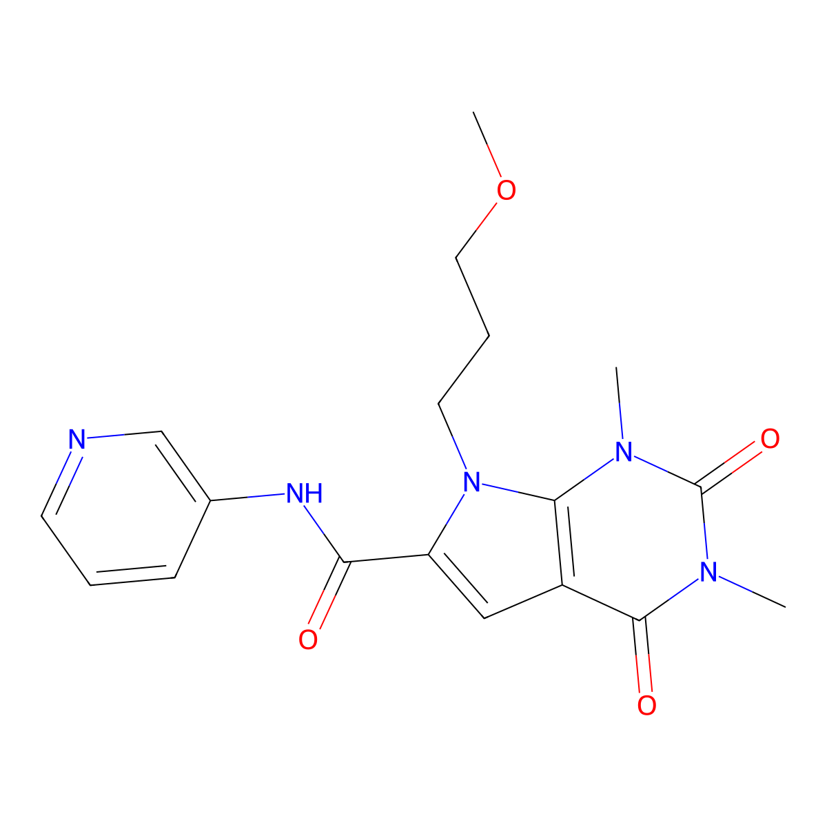 7-(3-methoxypropyl)-1,3-dimethyl-2,4-dioxo-N-(pyridin-3-yl)-2,3,4,7-tetrahydro-1H-pyrrolo[2,3-d]pyrimidine-6-carboxamide molecular structure, CAS 1021023-29-9