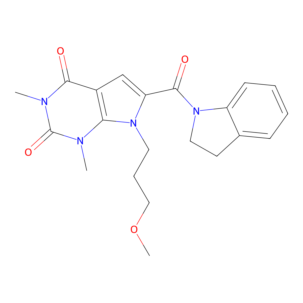 6-(indoline-1-carbonyl)-7-(3-methoxypropyl)-1,3-dimethyl-1H-pyrrolo[2,3-d]pyrimidine-2,4(3H,7H)-dione molecular structure, CAS 1021023-32-4