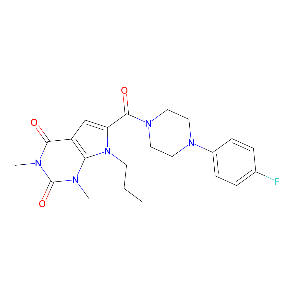 6-(4-(4-fluorophenyl)piperazine-1-carbonyl)-1,3-dimethyl-7-propyl-1H-pyrrolo[2,3-d]pyrimidine-2,4(3H,7H)-dione molecular structure, CAS 1021023-35-7