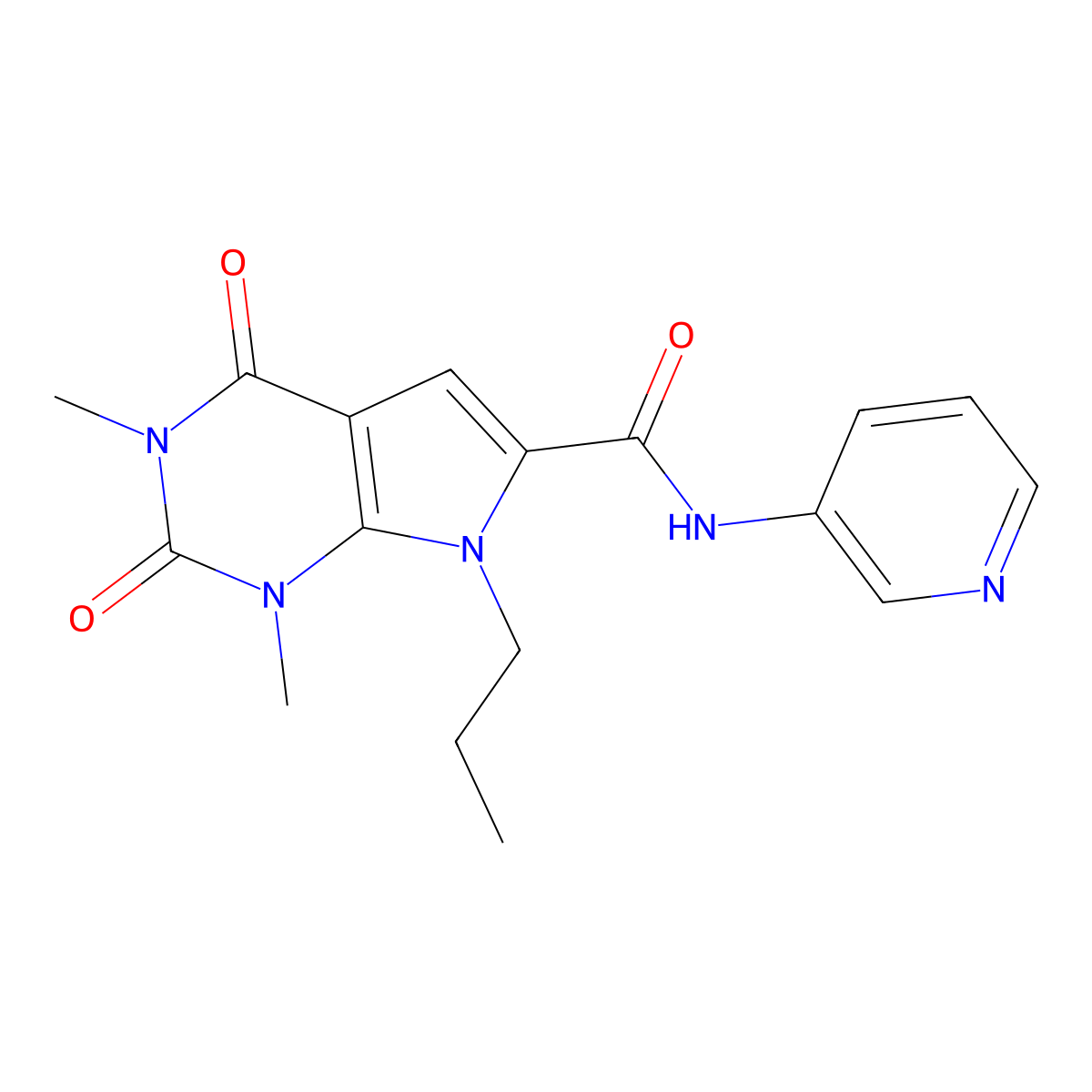 1,3-dimethyl-2,4-dioxo-7-propyl-N-(pyridin-3-yl)-2,3,4,7-tetrahydro-1H-pyrrolo[2,3-d]pyrimidine-6-carboxamide molecular structure, CAS 1021023-38-0