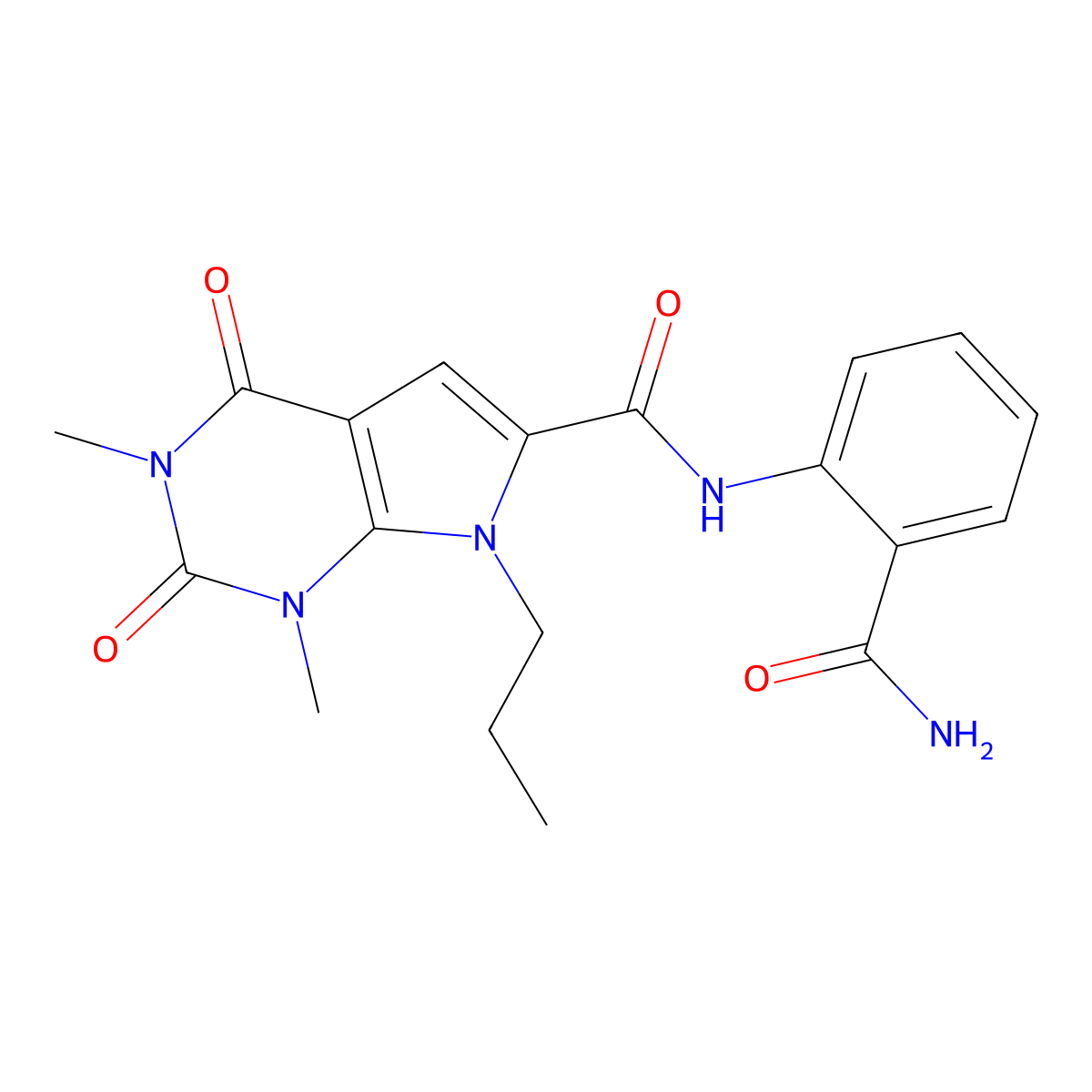 N-(2-carbamoylphenyl)-1,3-dimethyl-2,4-dioxo-7-propyl-2,3,4,7-tetrahydro-1H-pyrrolo[2,3-d]pyrimidine-6-carboxamide molecular structure, CAS 1021023-46-0