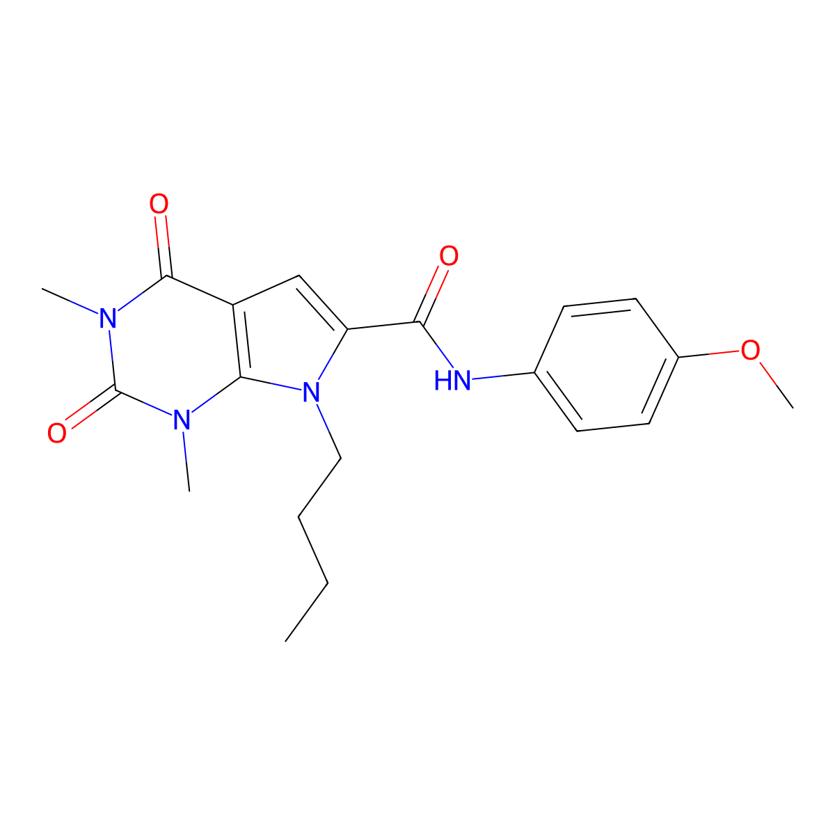 7-butyl-N-(4-methoxyphenyl)-1,3-dimethyl-2,4-dioxo-2,3,4,7-tetrahydro-1H-pyrrolo[2,3-d]pyrimidine-6-carboxamide molecular structure, CAS 1021023-53-9