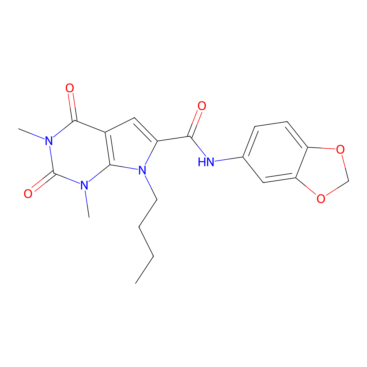 N-(benzo[d][1,3]dioxol-5-yl)-7-butyl-1,3-dimethyl-2,4-dioxo-2,3,4,7-tetrahydro-1H-pyrrolo[2,3-d]pyrimidine-6-carboxamide molecular structure, CAS 1021023-55-1