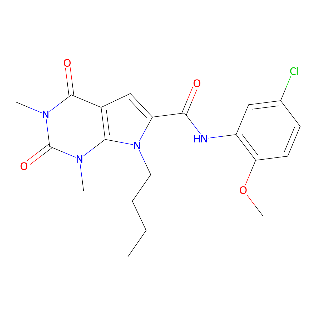 7-butyl-N-(5-chloro-2-methoxyphenyl)-1,3-dimethyl-2,4-dioxo-2,3,4,7-tetrahydro-1H-pyrrolo[2,3-d]pyrimidine-6-carboxamide molecular structure, CAS 1021023-57-3